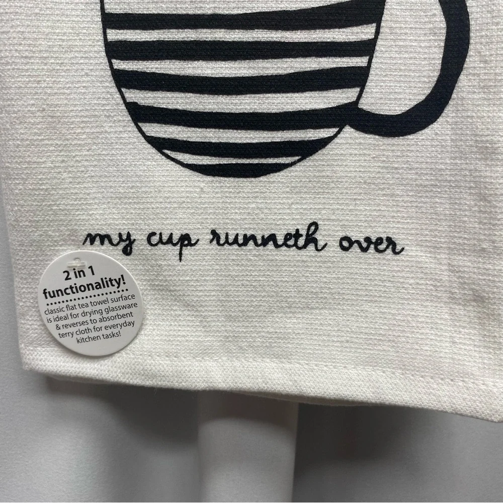 My cup runneth over kitchen towel floral white biblical inspirational nwt